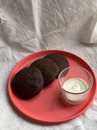 High angle view of ice cream in bowl on table