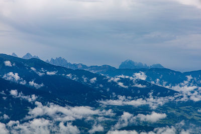 Scenic view of majestic mountains against sky