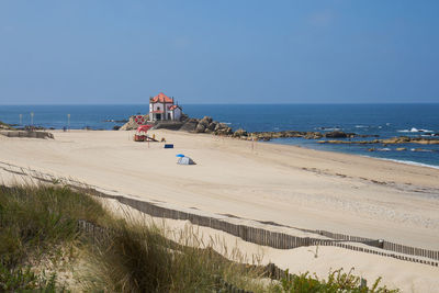 Scenic view of beach against clear sky