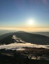 Scenic view of sea against clear sky during sunset