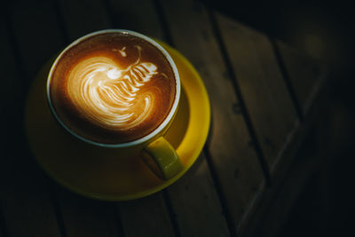 High angle view of cappuccino on table