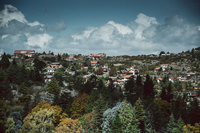 High angle view of townscape against sky