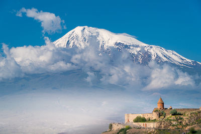 Scenic view of snowcapped mountain against sky