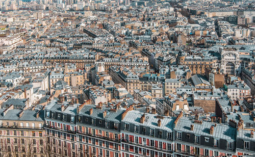 High angle view of city buildings