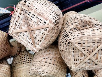 Close-up of wicker basket for sale in market