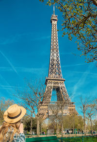 Low angle view of eiffel tower against sky