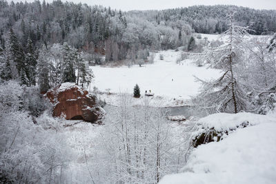 Scenic view of snow covered land