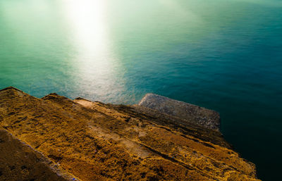 High angle view of rocks by sea