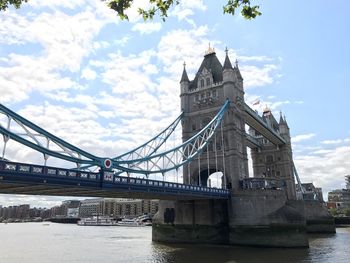 View of suspension bridge over river