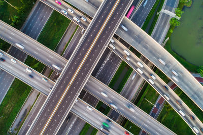 Aerial view of vehicles on bridges in city