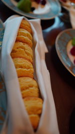 High angle view of bread in plate on table