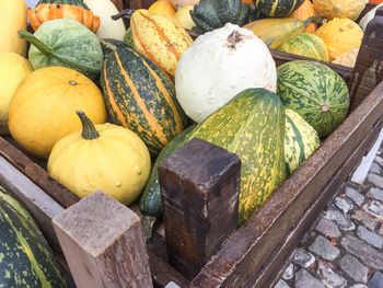 High angle view of squashes for sale at market