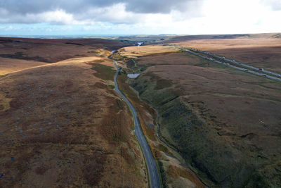 Aerial photograph of the highest point of the m62 motorway. the highest motorway in england 