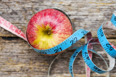 High angle view of apple on table