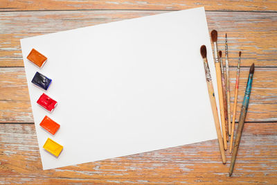 High angle view of multi colored pencils on table