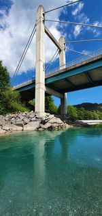 Low angle view of bridge over river against sky