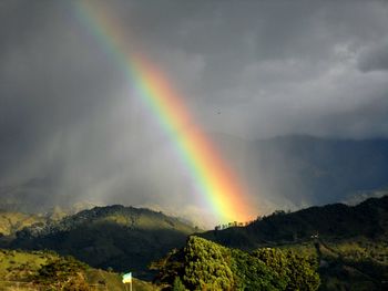 Scenic view of mountains against cloudy sky