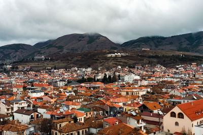 High angle view of townscape against sky