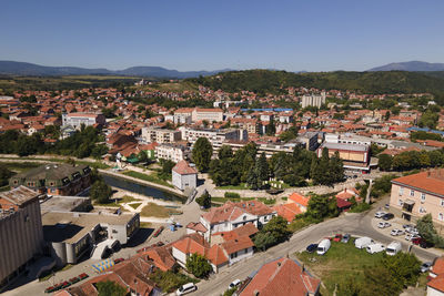 High angle view of townscape against sky