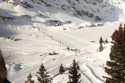 High angle view of snow covered landscape