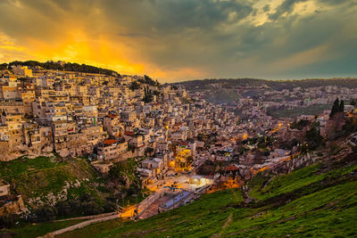 High angle view of buildings in city