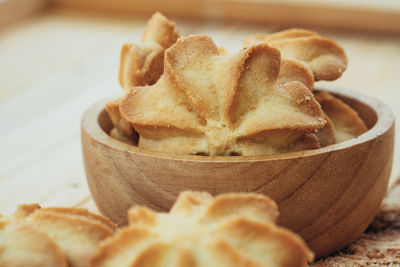 Close-up of bread in bowl on table