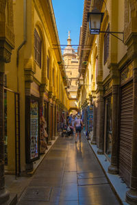 Rear view of people walking in city