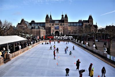 People at town square during winter