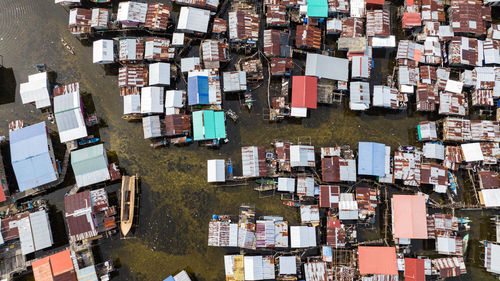 High angle view of people at market