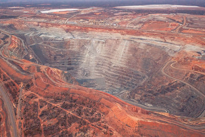 Open pit mining in australia kimberlite femoston. photo from drone over the quarry. mining industry