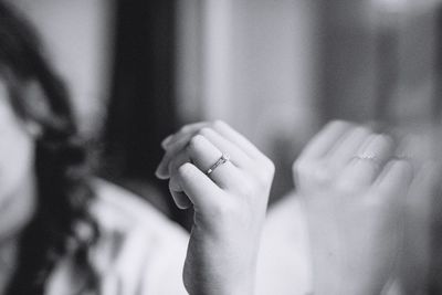 Close-up of woman hand with ring