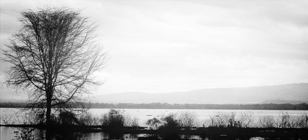 Scenic view of lake with mountains in background