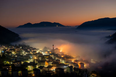 Serina mountain village in the fog
