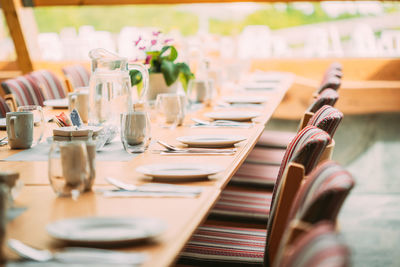 Close-up of place setting on table