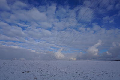 Scenic view of snow covered landscape against sky