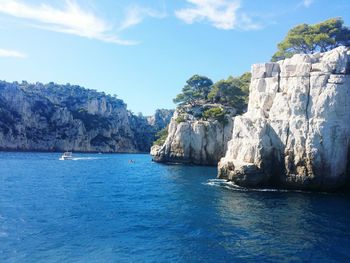 Scenic view of calm blue sea against sky