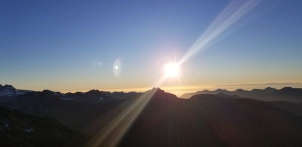 Scenic view of mountains against sky during sunset