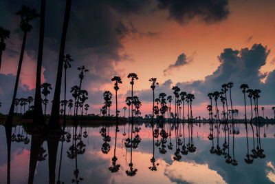 Scenic view of lake against sky during sunset