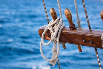 Close-up of rope tied on boat