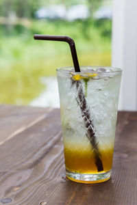 Close-up of drink in glass on table