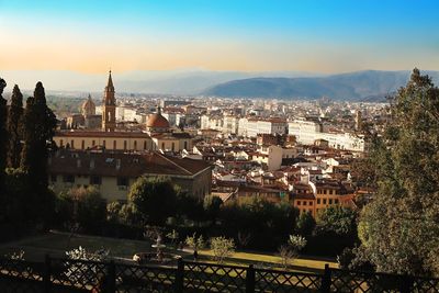 High angle shot of townscape against sky