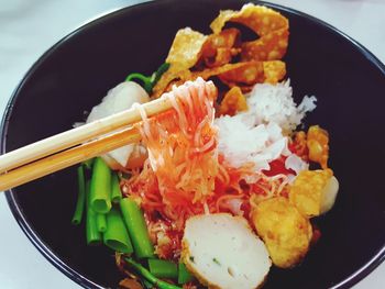 High angle view of food in bowl