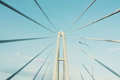 Low angle view of suspension bridge against sky