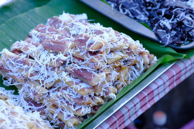 High angle view of chopped vegetables in plate