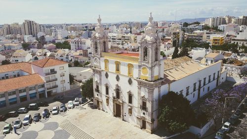 High angle view of cityscape against sky