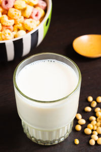 High angle view of drink on table