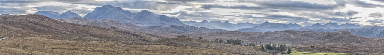 Scenic view of mountains against cloudy sky