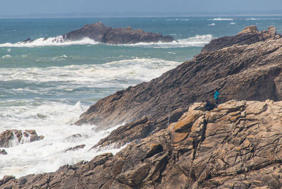 Wild coast in quiberon in brittany on a stormy day