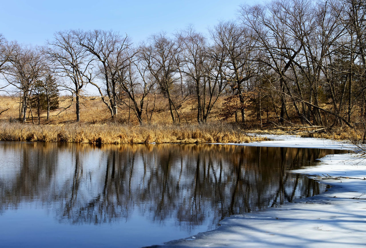 SCENIC VIEW OF LAKE AGAINST SKY DURING WINTER