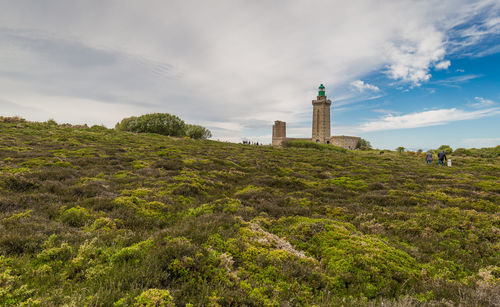 View of lighthouse on field against sky